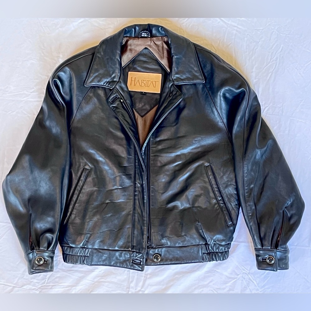 Habitat Vintage Black Buttery Soft Leather Bomber Jacket size 4 Small